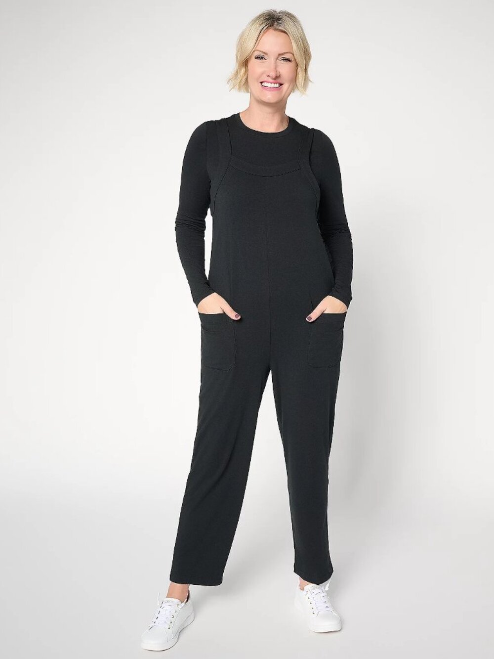 AnyBody Petite Cozy Knit Jumpsuit and Long Sleeve Top Set, Blk Sz XSP a730850